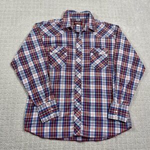 VTG 90s‎ Wrangler Western Pearl Snap Sz Large 16-16.5 Plaid Cowboy Button Shirt